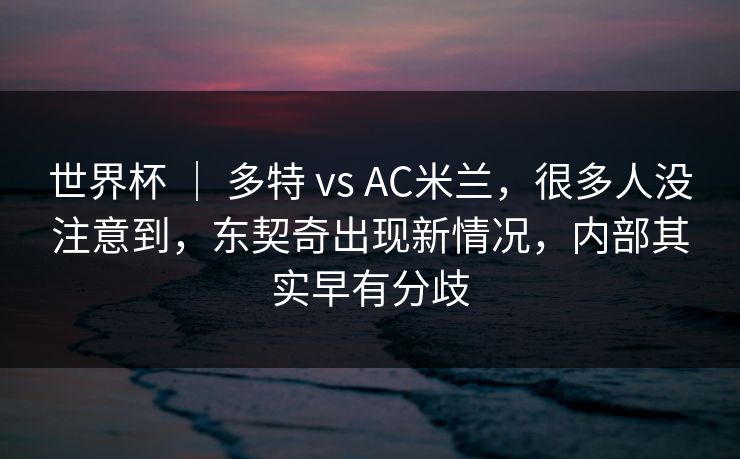 世界杯 ｜ 多特 vs AC米兰，很多人没注意到，东契奇出现新情况，内部其实早有分歧