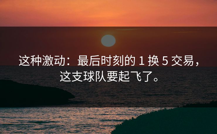 这种激动：最后时刻的 1 换 5 交易，这支球队要起飞了。