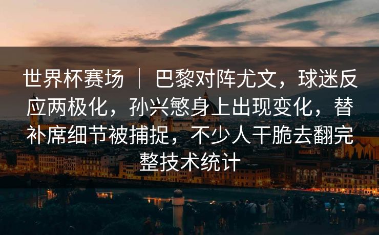 世界杯赛场 ｜ 巴黎对阵尤文，球迷反应两极化，孙兴慜身上出现变化，替补席细节被捕捉，不少人干脆去翻完整技术统计